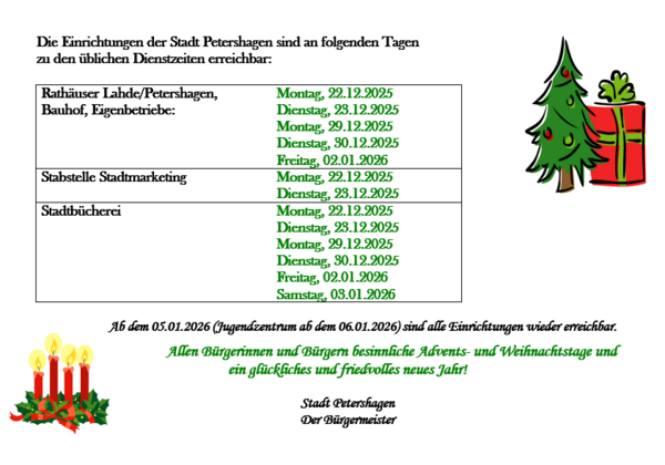 �ffnungszeiten Jahreswechsel 2025